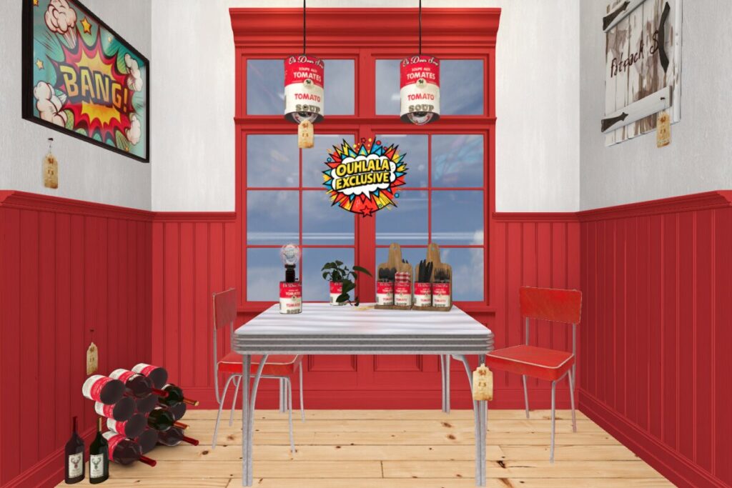 Soup De Jour Wall Frame, Table, Diner Set, Silverware, &amp; Wine Stand, L$150-L$210 each/L$890 FP