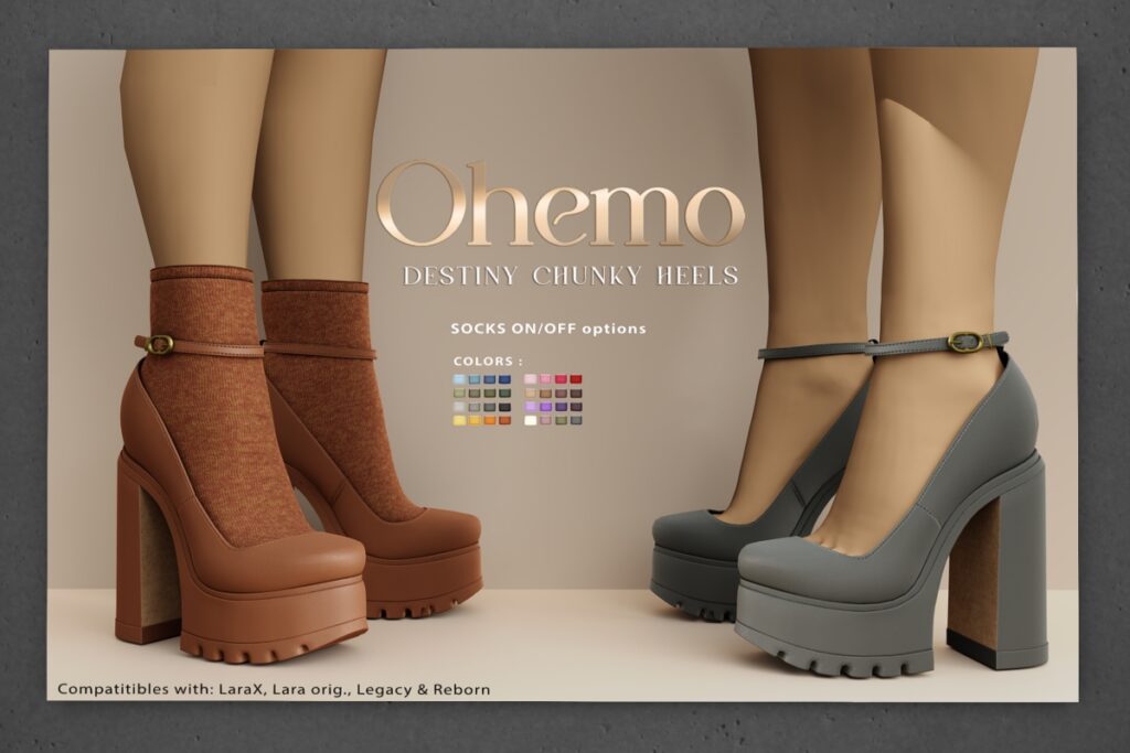 Destiny Chunky Heels - Legacy/Maitreya/Reborn/+mods, L$299 each/L$999 FP