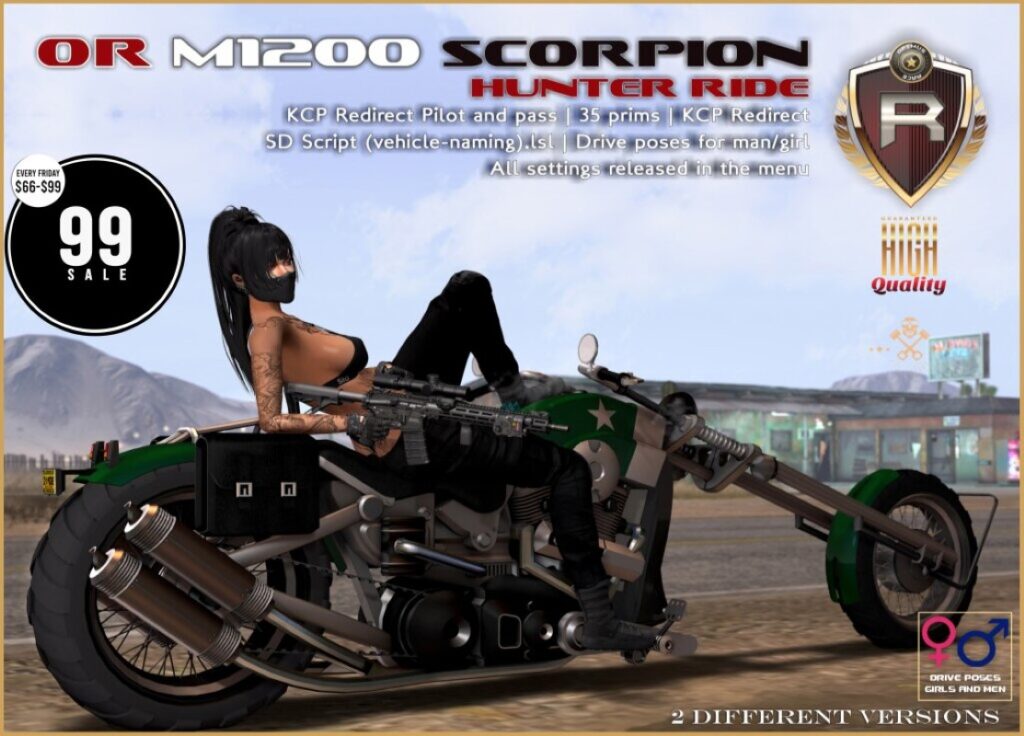 M1200 Scorpion Hunter Ride Motorcycle	<a href="http://maps.secondlife.com/secondlife/Rox%20Anar/108/109/4024" target="_blank">Teleport</a>