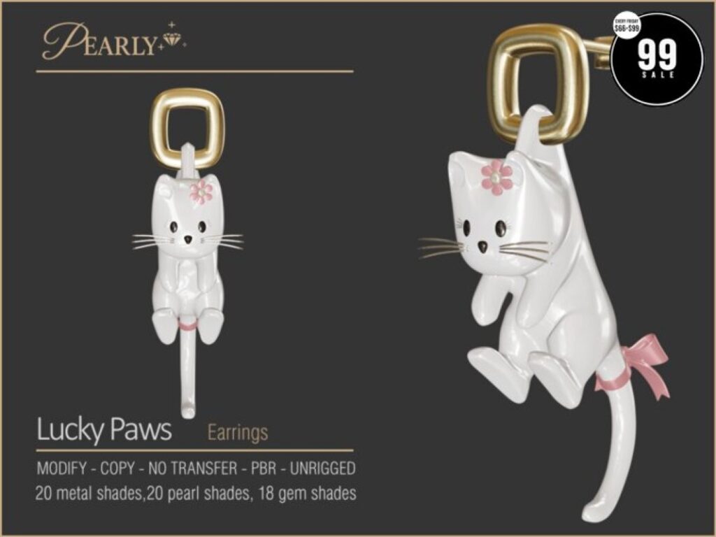 Lucky Paws Earrings	<a href="http://maps.secondlife.com/secondlife/Unbroken%20Isle/48/138/25" target="_blank">Teleport</a>