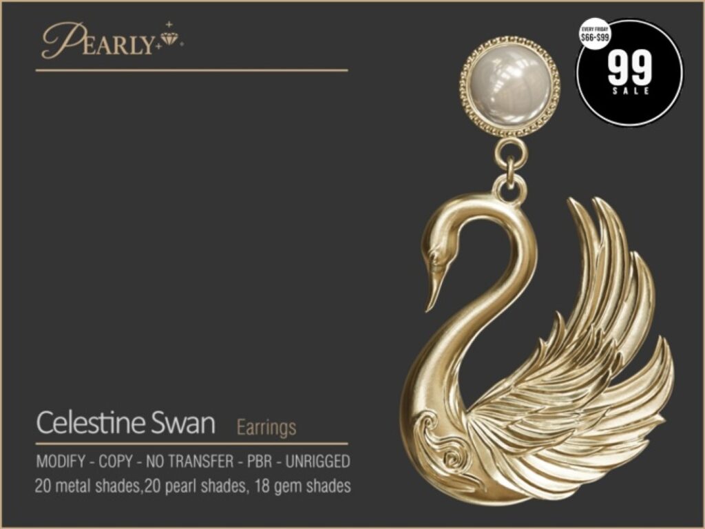 Celestine Swan Earrings	<a href="http://maps.secondlife.com/secondlife/Unbroken%20Isle/48/138/25" target="_blank">Teleport</a>