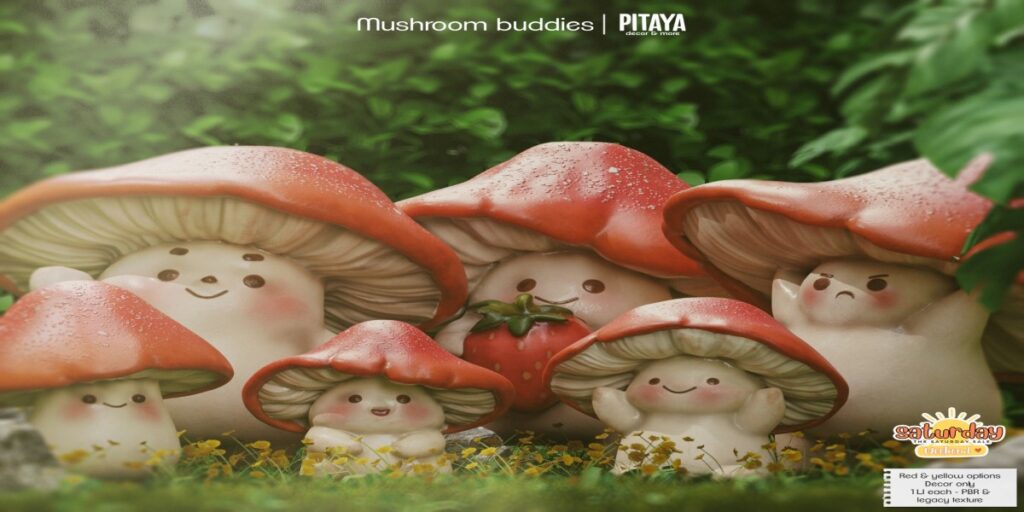 Mushroom Buddies Decor	<a href="http://maps.secondlife.com/secondlife/Atelier/40/78/21" target="_blank">Teleport</a>