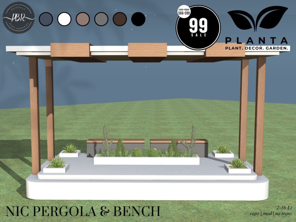 Nic Pergola &amp; Bench Decor	<a href="http://maps.secondlife.com/secondlife/lovers%20islands/198/28/23" target="_blank">Teleport</a>