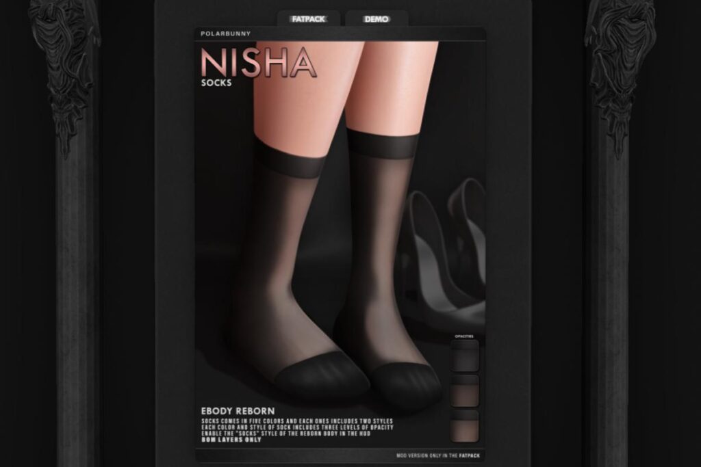 Nisha Socks - Reborn, L$179 each/L$449 FP
