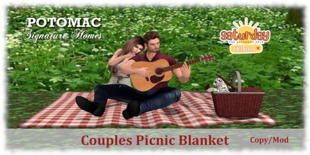 Couples Picnic Blanket	<a href="http://maps.secondlife.com/secondlife/Potomac%20Signature%20Homes/169/146/23" target="_blank">Teleport</a>