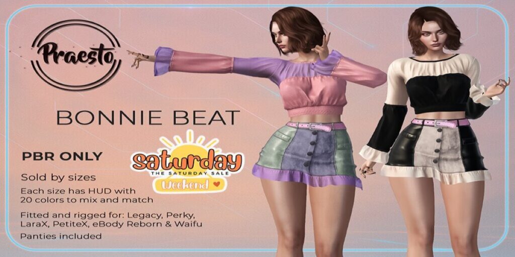 Bonnie Beat Outfit - Legacy/MaitreyaX/Reborn/+mods	<a href="http://maps.secondlife.com/secondlife/Silver%20Lake/187/201/26" target="_blank">Teleport</a>