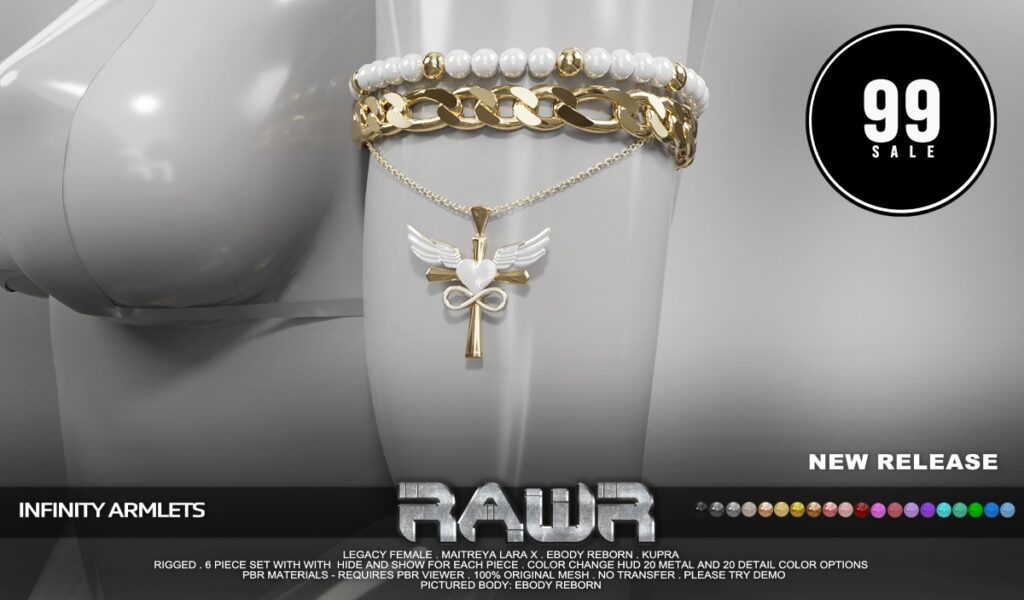 Infinity Armlets - Inithium/Legacy/MaitreyaX/Reborn	<a href="http://maps.secondlife.com/secondlife/RAWR/62/141/21" target="_blank">Teleport</a>