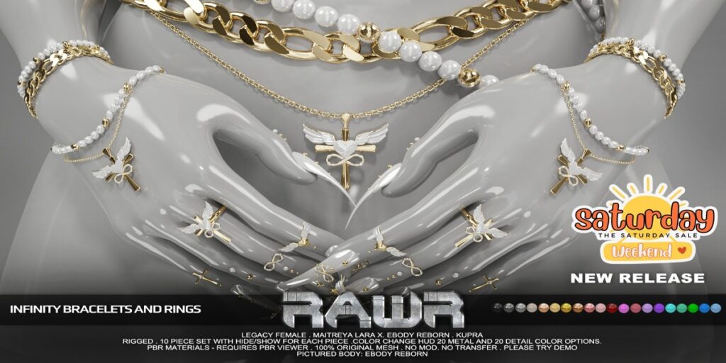 Infinity Bracelets &amp; Rings - Inithium/Legacy/MaitreyaX/Reborn	<a href="http://maps.secondlife.com/secondlife/RAWR/62/141/21" target="_blank">Teleport</a>