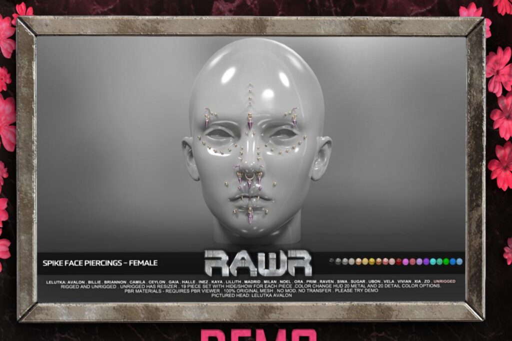 Spike Face Piercings Female - see ad for fits, L$425