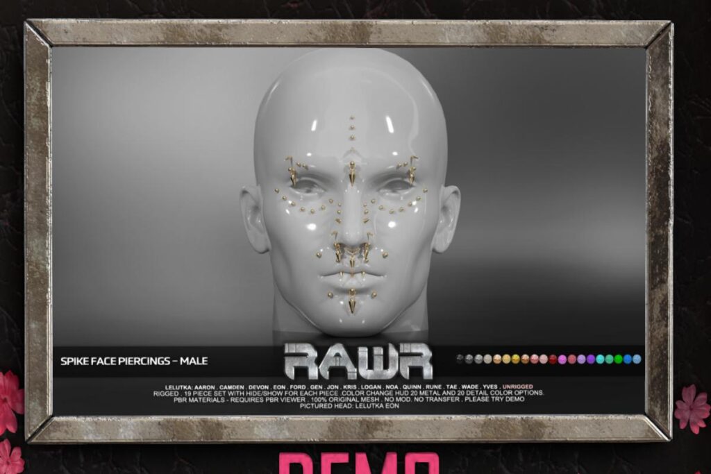 Spike Face Piercings Male - see ad for fits, L$425