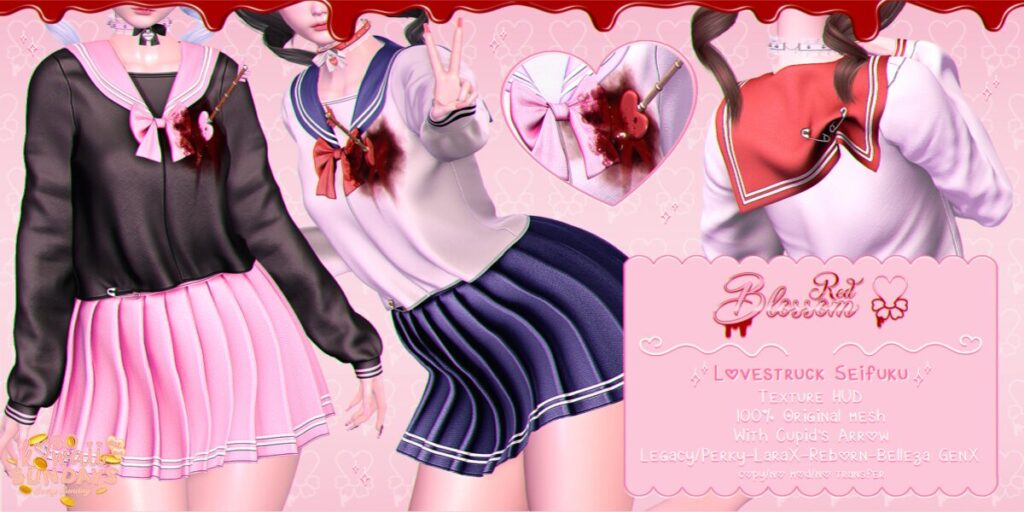 Lovestruck Seifuku Outfit - GenX/Legacy/MaitreyaX/Reborn/+mods	<a href="https://maps.secondlife.com/secondlife/Anhedonia/112/132/998" target="_blank">Teleport</a>