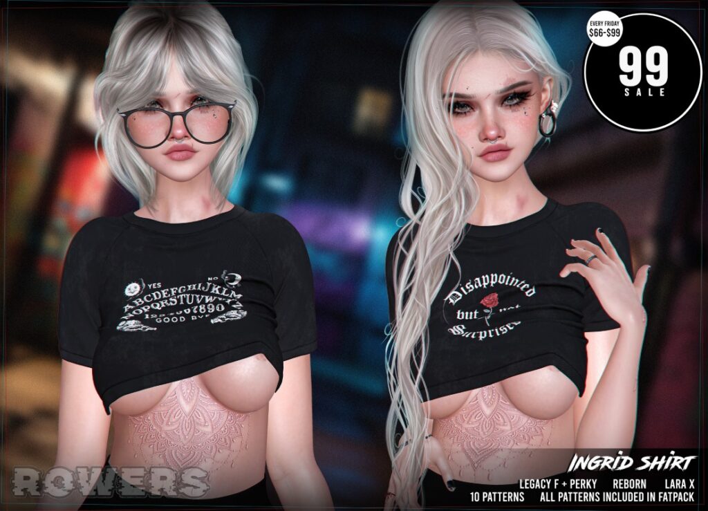 Ingrid Shirt - Legacy/MaitreyaX/Reborn/+mods	<a href="http://maps.secondlife.com/secondlife/Rosehaven/196/127/2501" target="_blank">Teleport</a>