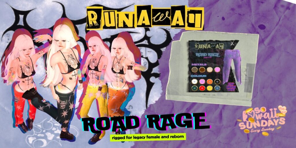 Road Rage Outfit - Legacy/Reborn	<a href="http://maps.secondlife.com/secondlife/Shadowmoor/144/206/1626" target="_blank">Teleport</a>