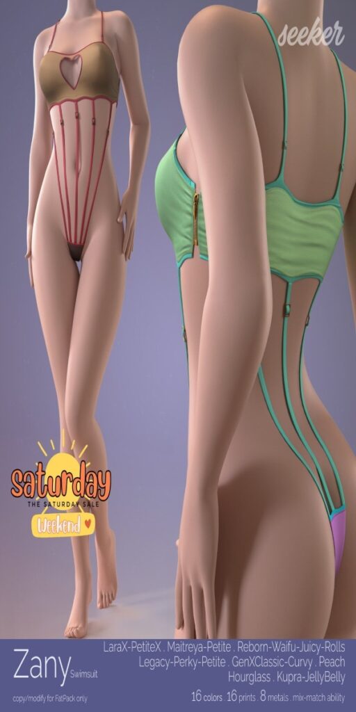 Zany Bodysuit - GenX/Hourglass/Inithium/Legacy/Maitreya/Peach/Reborn/+mods	<a href="http://maps.secondlife.com/secondlife/Taejin/198/93/2003" target="_blank">Teleport</a>