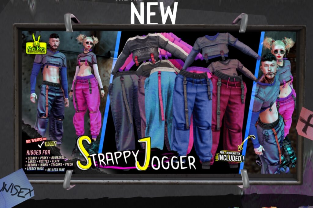 Strappy Joggers - Jake/Legacy F+M/MaitreyaX/Reborn/+mods, L$329 each/L$1120 FP