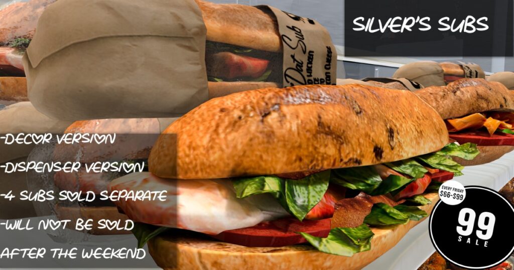 Silver's Subs Dispenser &amp; Decor	<a href="http://maps.secondlife.com/secondlife/Highlife%20V/5/39/2497" target="_blank">Teleport</a>