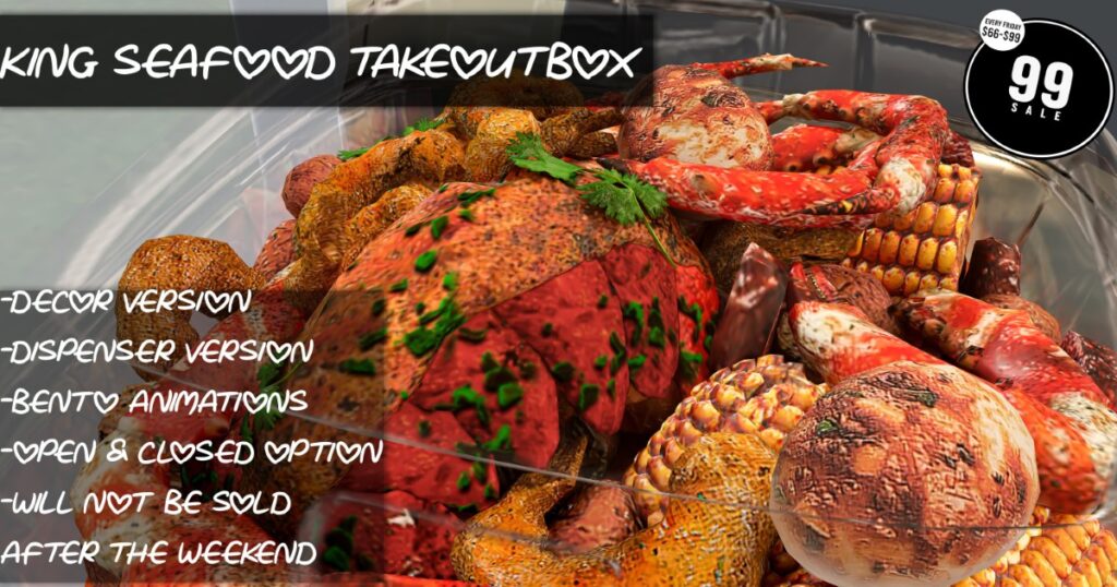 King Seafood Takeout Box Dispenser &amp; Decor	<a href="http://maps.secondlife.com/secondlife/Highlife%20V/5/39/2497" target="_blank">Teleport</a>