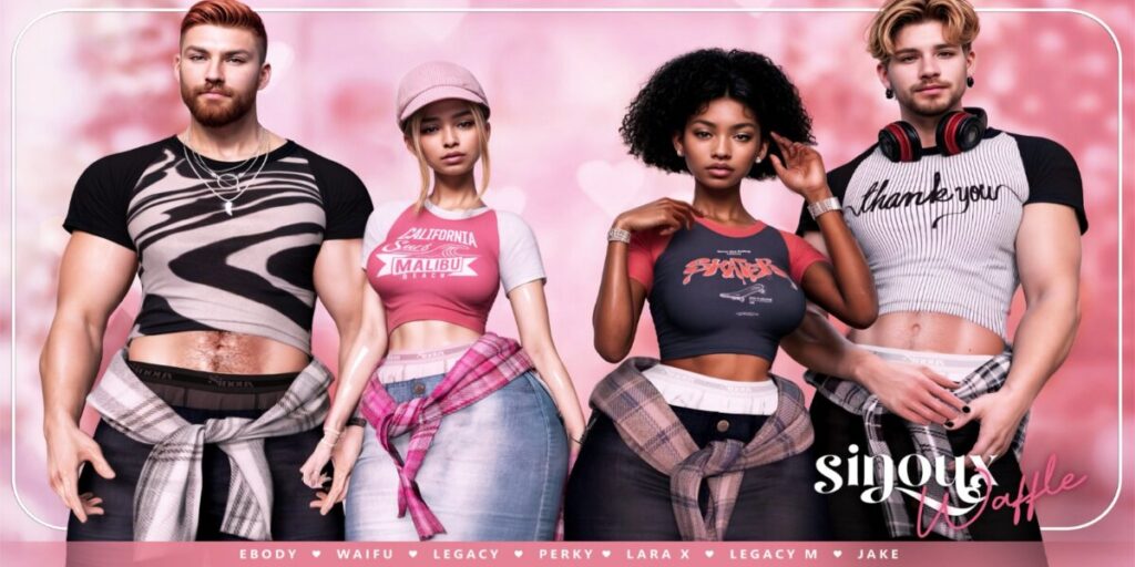 Waffle Outfit - Jake/Legacy M+F/MaitreyaX/Reborn/+mods	<a href="https://maps.secondlife.com/secondlife/Raphael/85/186/2006" target="_blank">Teleport</a>