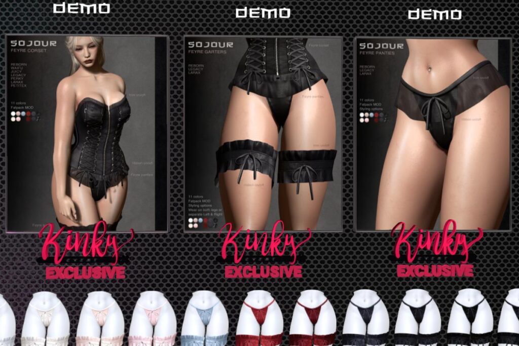 Feyre Corset, Garters and Panties - Legacy/MaitreyaX/Reborn/+mods, L$230-L$269 each/L$999-L$1099 each FP