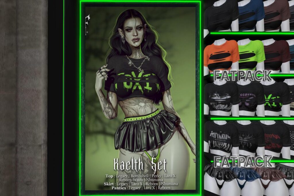 Kaelth Top and Skirt - Legacy/MaitreyaX/Nhumana/Reborn/+mods, L$300 each/L$2500-L$2999 each FP/L$7499 MP