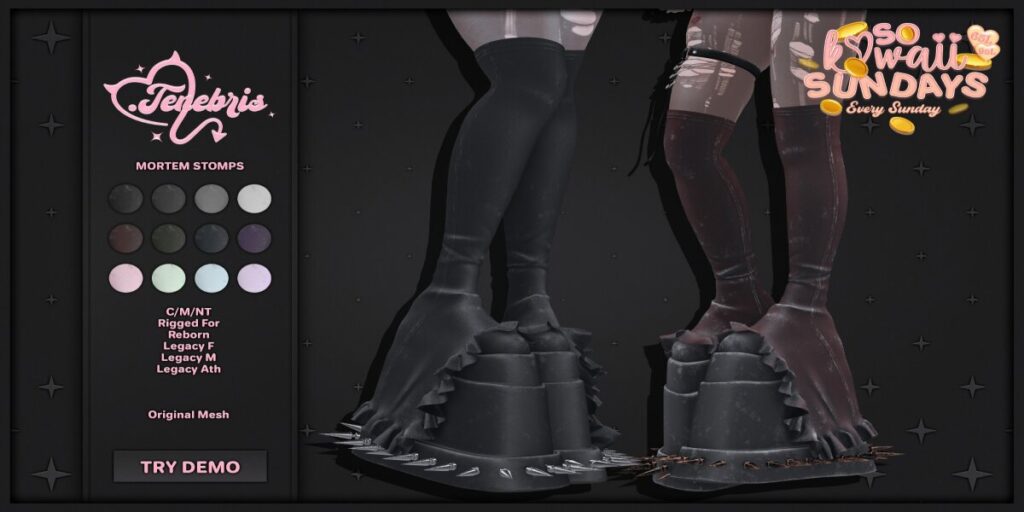 Mortem Stopms - Legacy M+F/Reborn/+mods	<a href="http://maps.secondlife.com/secondlife/Hayfield/195/69/701" target="_blank">Teleport</a>