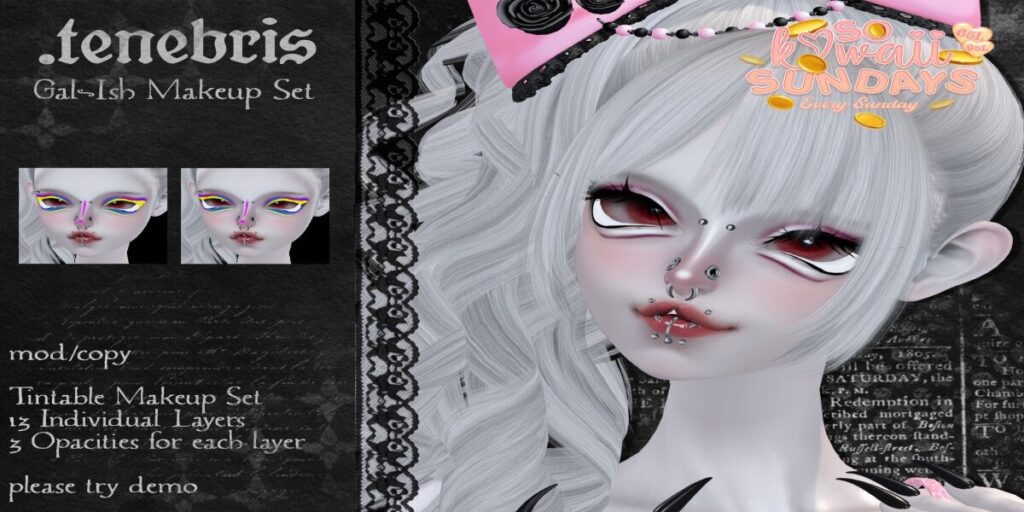 Gal-Ish Makeup Set - Genus MorphToon	<a href="http://maps.secondlife.com/secondlife/Hayfield/195/69/701" target="_blank">Teleport</a>