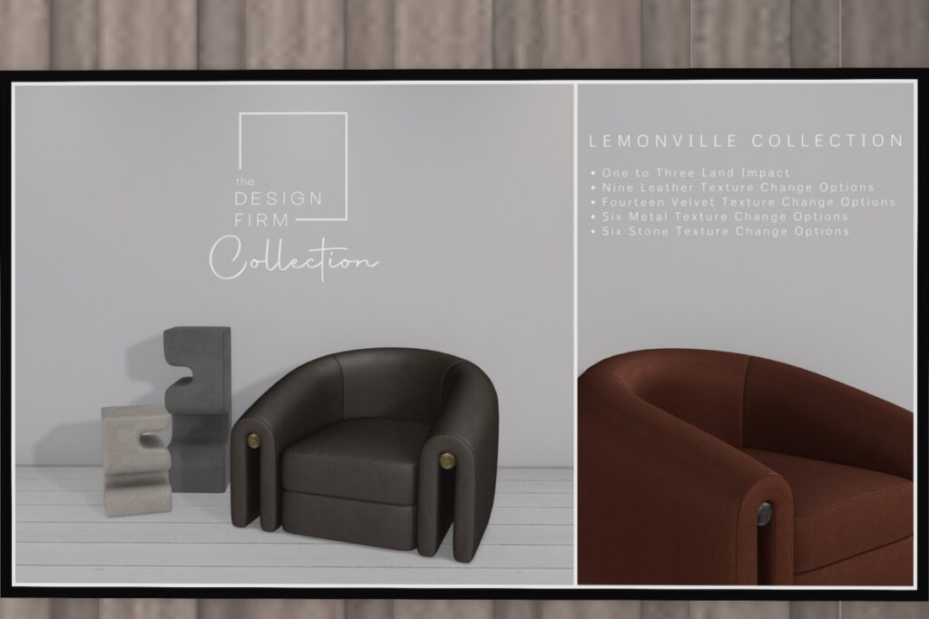 Lemonville Collection Decor Set, L$225-L$375 each/L$575 Chair FP