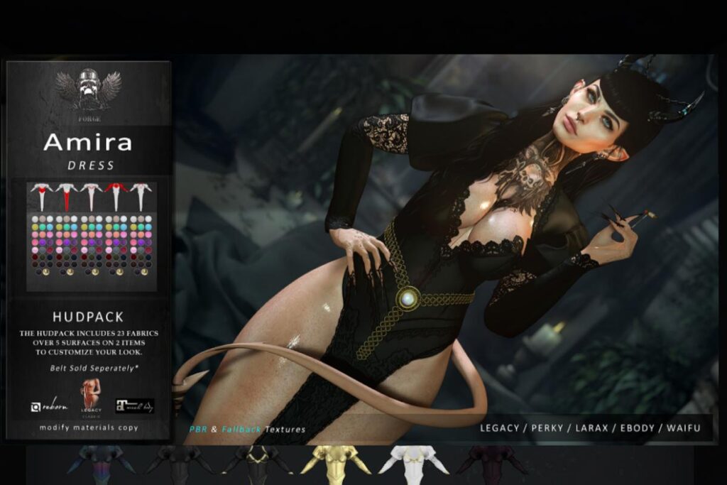 Amira Dress - Legacy/MaitreyaX/Reborn/+mods, L$375 each/L$1888 FP | Desoina Belt, L$325