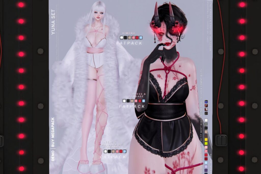 Yuna Kimono, Dress, Heels &amp; Stockings - Reborn, L$350 each/L$1850 each FP/L$3500 MP