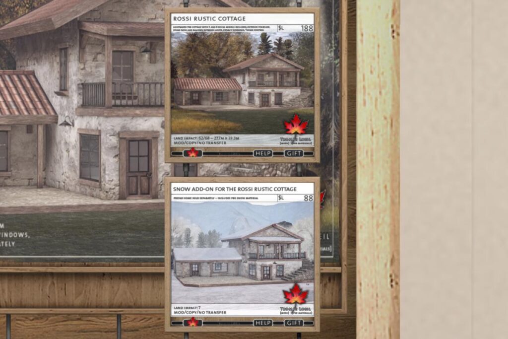 Rossi Rustic Cottage &amp; Snow Add-On, L$88-L$188 each