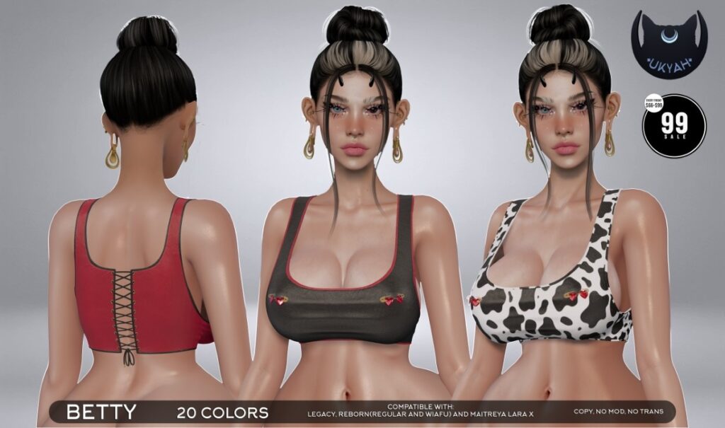 Betty Top - Legacy/MaitreyaX/Reborn/+mods	<a href="http://maps.secondlife.com/secondlife/Magic%20Sky/194/96/2022" target="_blank">Teleport</a>