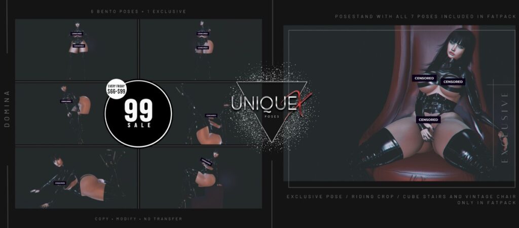 Domina Poses with Props	<a href="http://maps.secondlife.com/secondlife/YOUNIQUE/166/128/26" target="_blank">Teleport</a>