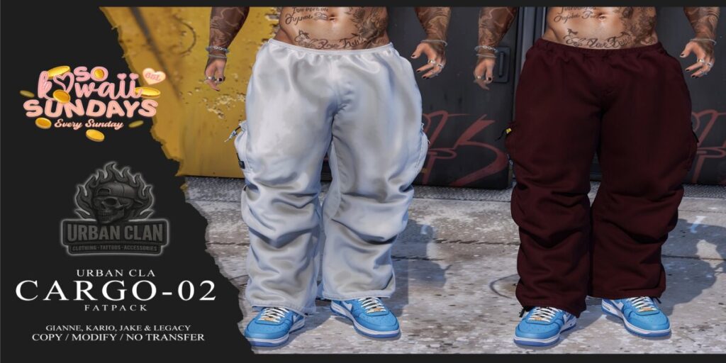 Cargo-02 Pants - Gianni/Jake/Kario/Legacy	<a href="https://maps.secondlife.com/secondlife/Midnight%20Love/48/201/24" target="_blank">Teleport</a>