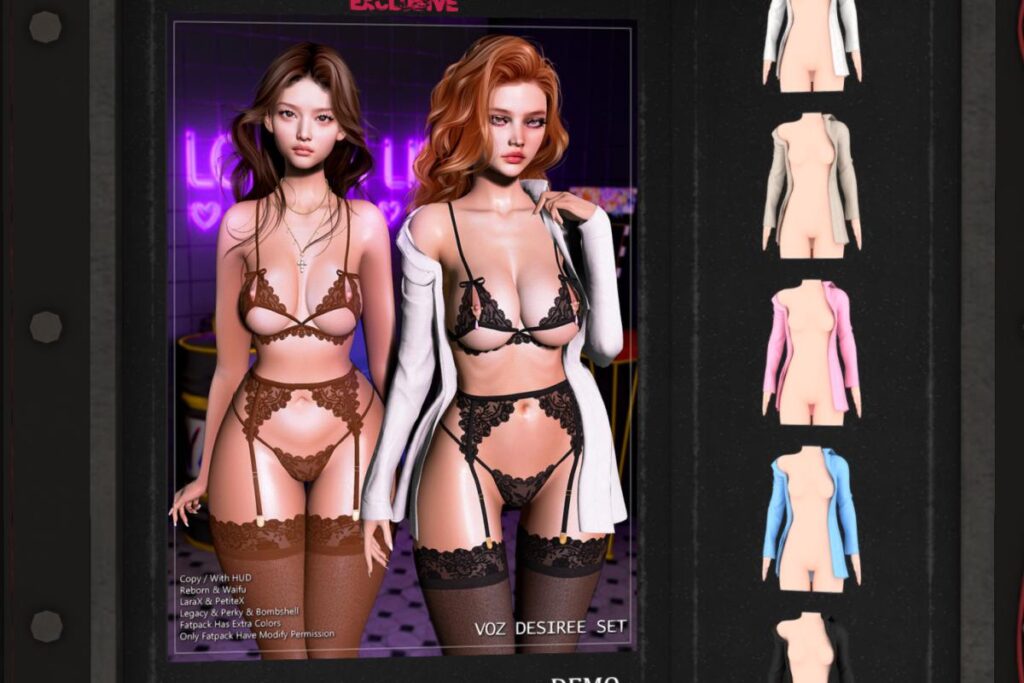 Desiree Lingerie &amp; Shirt - Legacy/MaitreyaX/Reborn/+mods, L$180-L$300 each/L$650-L$1500 each FP