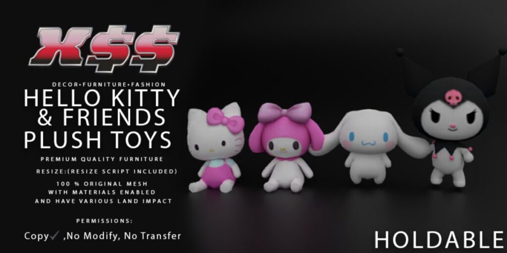Hello Kitty &amp; Friends Plush Toys Decor	<a href="http://maps.secondlife.com/secondlife/Tender%20Love/164/160/1162" target="_blank">Teleport</a>