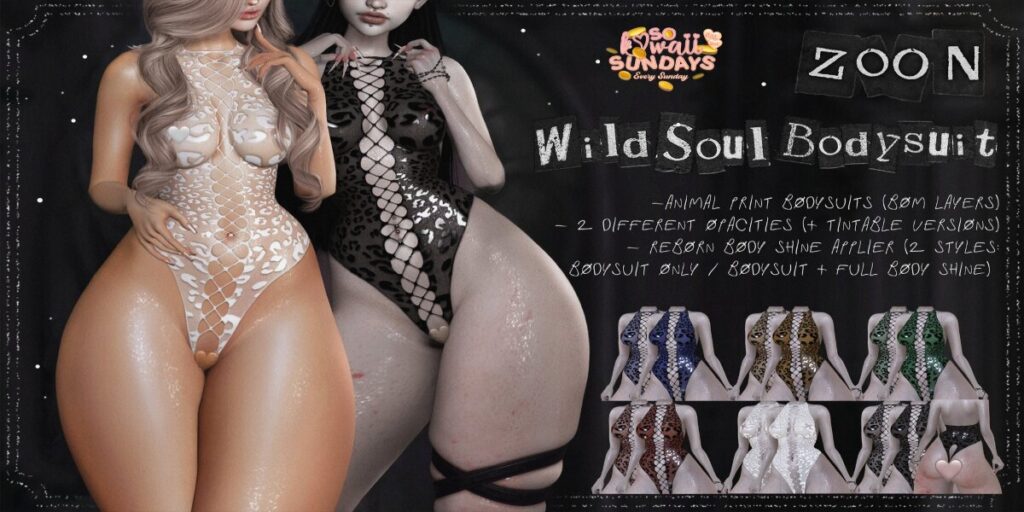 Wild Soul Bodysuit - BOM/Reborn	<a href="http://maps.secondlife.com/secondlife/Timida/50/175/1467" target="_blank">Teleport</a>