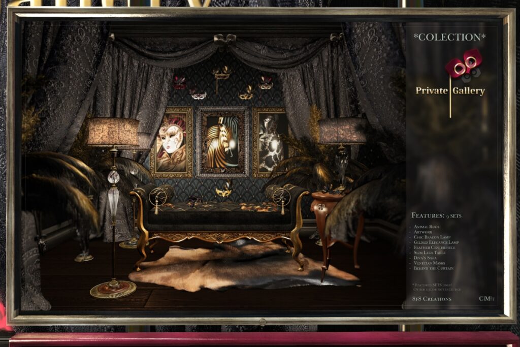 Private Gallery Collection Furniture &amp; Decor, L$199-L$399 each/L$1699-L$1899 each FP