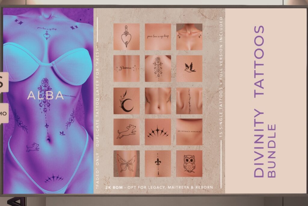 Divinity Tattoes - BOM/Legacy/Maitreya/Reborn, L$299