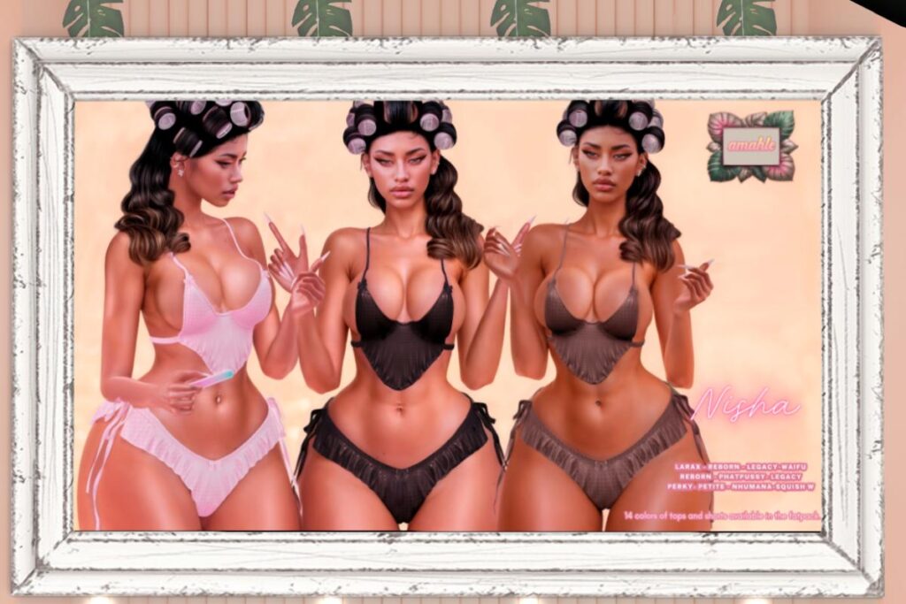 Nisha Top and Shorts - Legacy/MaitreyaX/Nhumana/Reborn/+mods, L$220-L$269 each/L$1200-L$1499 each FP