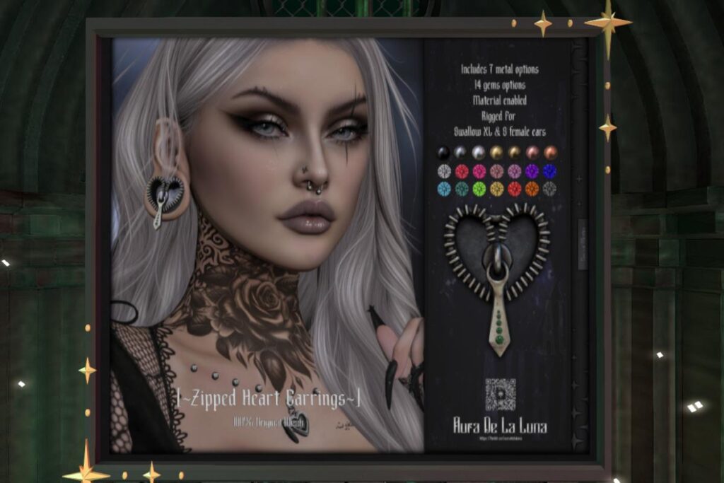 Zipped Heart Earrings - Swallow Gauged XL F Ears, L$350