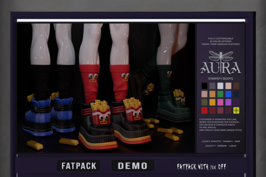 Stripefry Boots - Gianni/Jake/Legacy F+M/MaitreyaX/Reborn, L$280 each/L$2300 FP