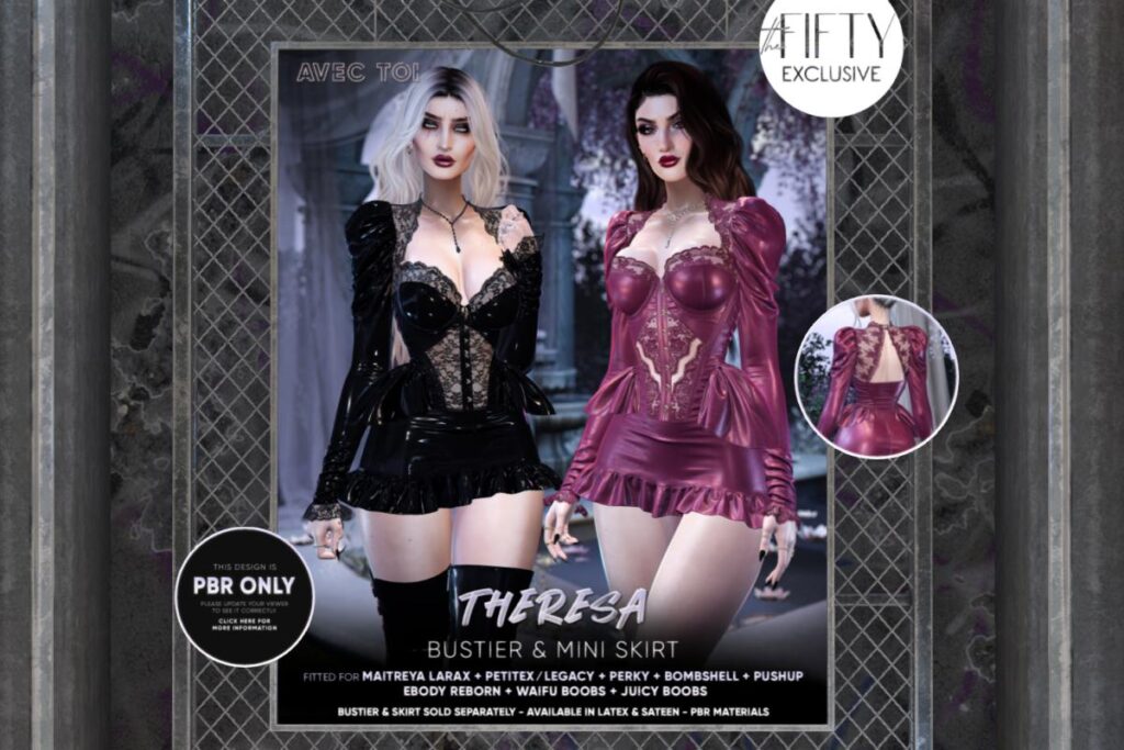 Theresa Bustier &amp; Mini Skirt - Legacy/MaitreyaX/Reborn/+mods, L$495-L$695 each /L$795-L$1800 each FP/L$5295 MP