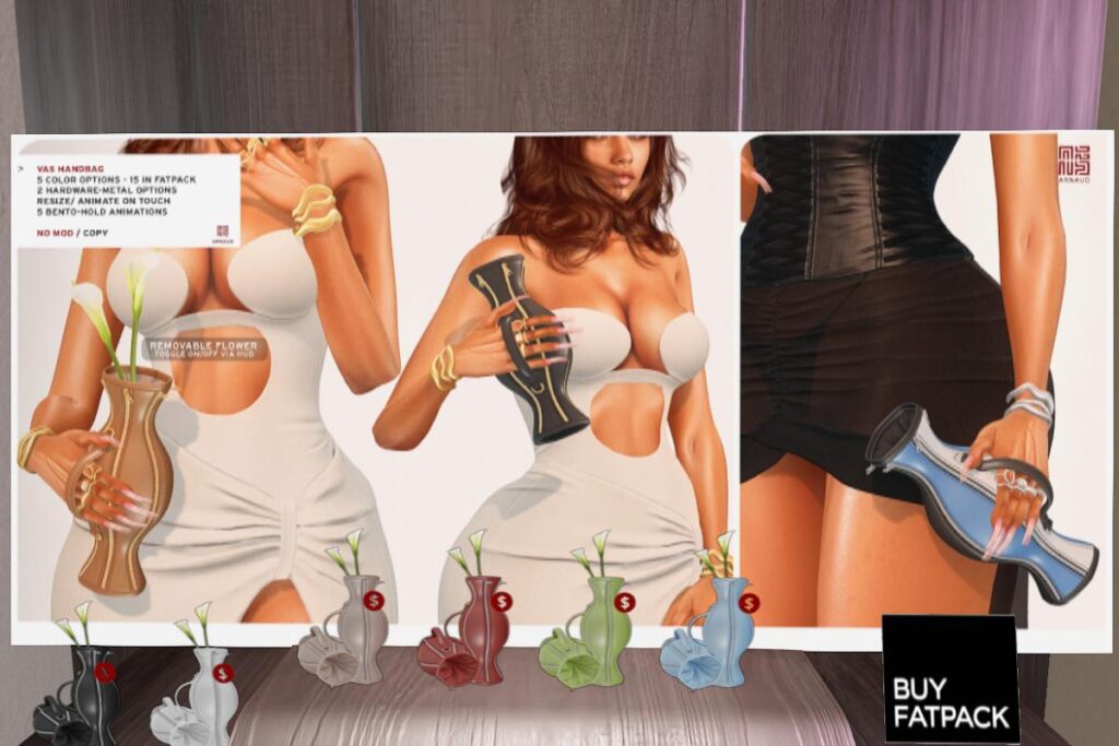 Vas Handbag, L$249 each/L$899 FP