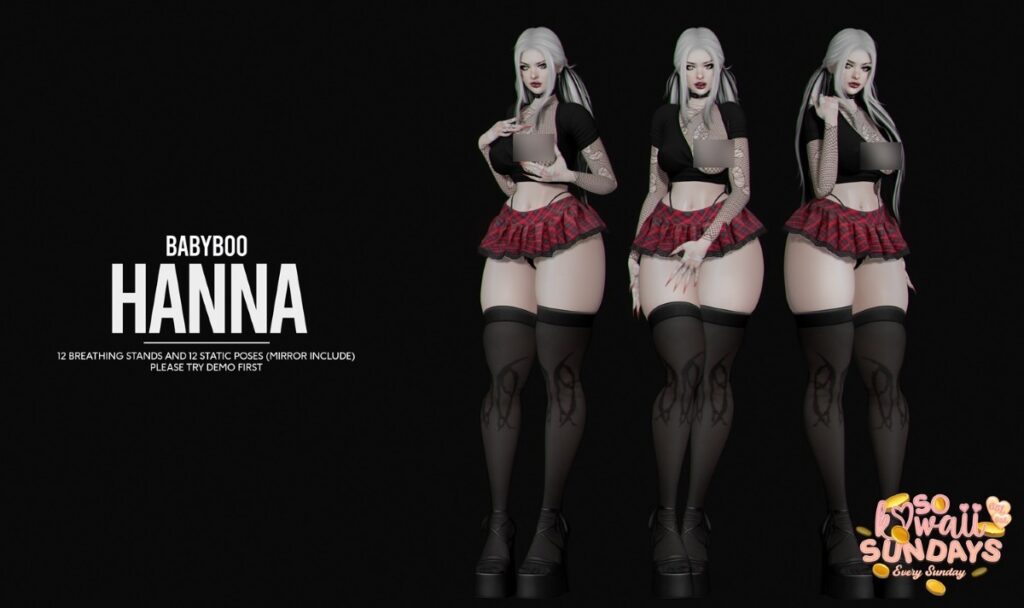 Hanna Poses	<a href="http://maps.secondlife.com/secondlife/Cult%20Grounds/16/23/1022" target="_blank">Teleport</a>