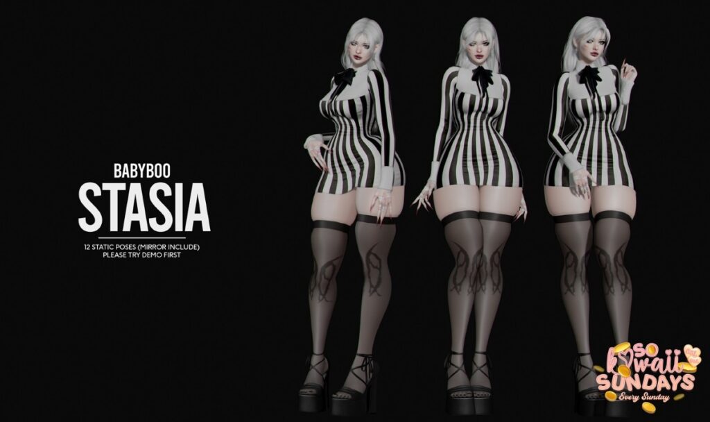 Stasia Poses	<a href="http://maps.secondlife.com/secondlife/Cult%20Grounds/16/23/1022" target="_blank">Teleport</a>