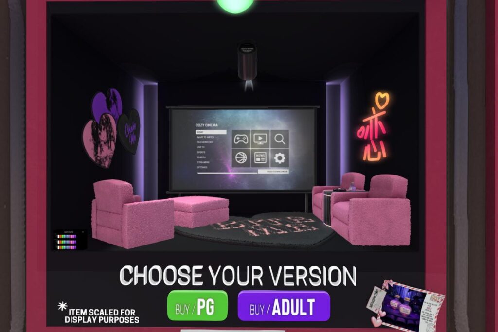 Cozy Cinema, L$1500 PG/L$2500 Adult