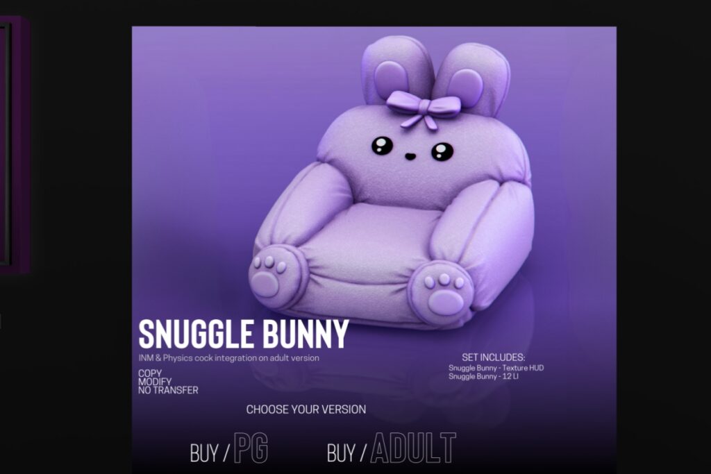 Snuggle Bunny	<a href="http://maps.secondlife.com/secondlife/BackBone/30/178/2106" target="_blank">Teleport</a>
