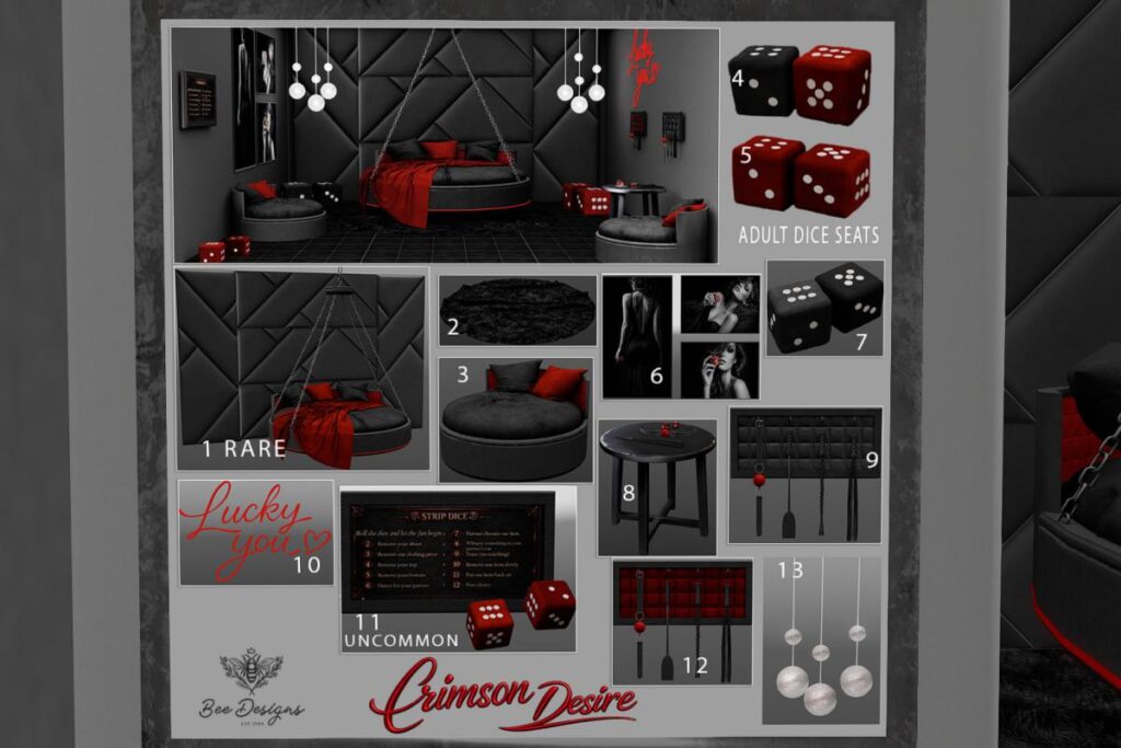 Crimson Desire Furniture Collection, L$69 per play/L$2500 FP