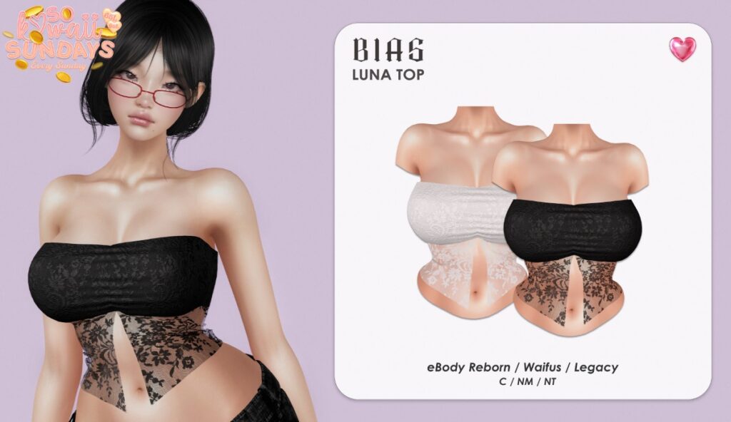 Luna Top - Legacy/Reborn/+mods	<a href="http://maps.secondlife.com/secondlife/Phoenix%20Paradise/67/84/1580" target="_blank">Teleport</a>