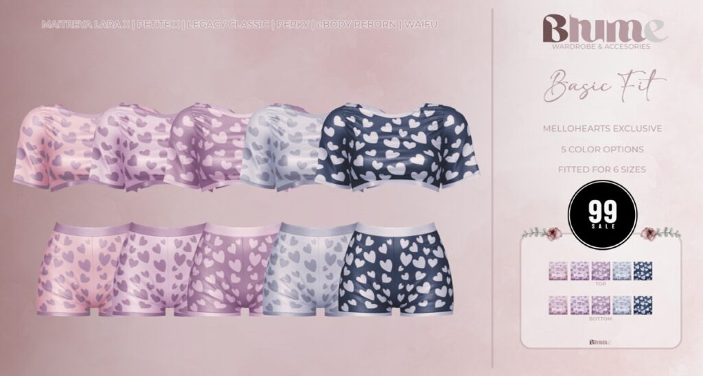 Basic Fit Mellohearts - Legacy/MaitreyaX/Reborn/+mods	<a href="http://maps.secondlife.com/secondlife/Bruschetta/150/42/1301" target="_blank">Teleport</a>